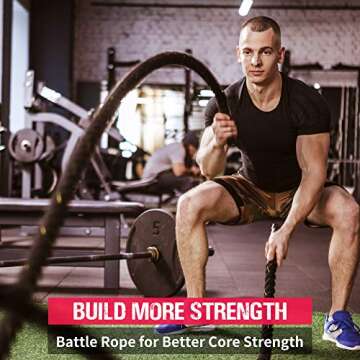EVERYMILE Battle Rope, Workout Rope for Core Strength Training，100% Poly Dacron Heavy Exercise Training Rope with Anchor Kit & Protective Sleeve Home Outdoor Gym 1.5In*30/40/50Ft