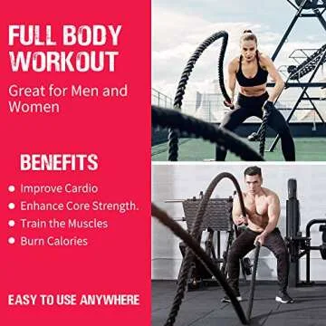 EVERYMILE Battle Rope, Workout Rope for Core Strength Training，100% Poly Dacron Heavy Exercise Training Rope with Anchor Kit & Protective Sleeve Home Outdoor Gym 1.5In*30/40/50Ft