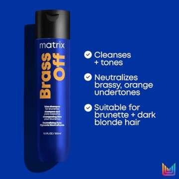 Matrix Brass Off Blue Shampoo and Nourishing Conditioner Set | Moisturize, Tone & Neutralize Brassy Hair | For Color Treated | For Bleached Hair | For Brunettes & Dark Blondes