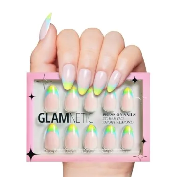 Glamnetic Press On Nails - St. Barths | Semi-Transparent Ombre French Tip Short Almond Nails, Reusab...
