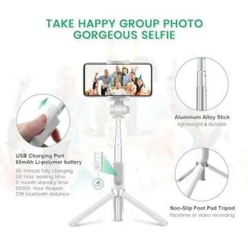 Pokanic Selfie Stick Tripod with Wireless Remote Controller Pouch Extendable Adjustable Stand Mount Light-Weight V-Log Compatible with All Apple iPhone, Samsung Galaxy (White)