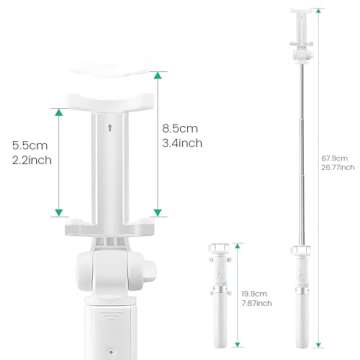 Pokanic Selfie Stick Tripod with Wireless Remote Controller Pouch Extendable Adjustable Stand Mount Light-Weight V-Log Compatible with All Apple iPhone, Samsung Galaxy (White)