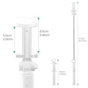 Pokanic Selfie Stick Tripod with Wireless Remote Controller Pouch Extendable Adjustable Stand Mount Light-Weight V-Log Compatible with All Apple iPhone, Samsung Galaxy (White)