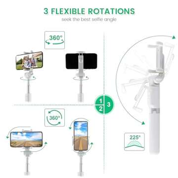 Pokanic Selfie Stick Tripod with Wireless Remote Controller Pouch Extendable Adjustable Stand Mount Light-Weight V-Log Compatible with All Apple iPhone, Samsung Galaxy (White)