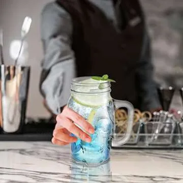 TOPZEA 6 Pack Skull Mason Mug with Handle, 16oz Clear Glass Skull Drinking Mug Old Fashioned Mason Jar Tumbler Cup with Lid & Straw, Bar Drinking Glasses for Cocktail, Beer, Milkshakes, Iced Coffee