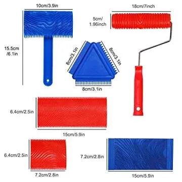 Carkio Wood Graining Painting Tool Set, Art Wallpaper Imitation Wood Grain Tool with Handle Wall Dec...