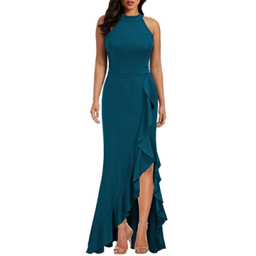 WOOSEA Women's High Neck Split Bodycon Mermaid Evening Cocktail Long Dress
