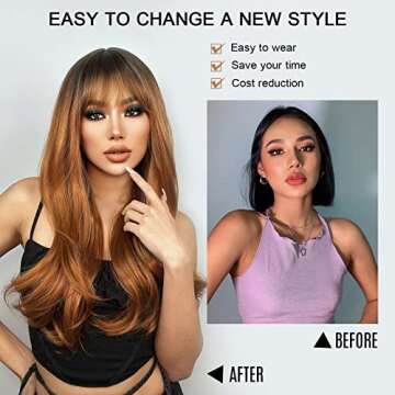 Earfodo Light Auburn Wigs with Bangs for Women
