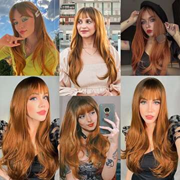 Earfodo Light Auburn Wigs with Bangs for Women