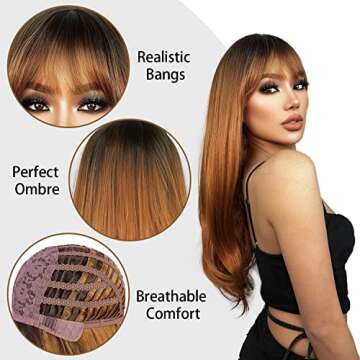 Earfodo Light Auburn Wigs with Bangs for Women