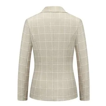 Womens 2 Piece Plaid Suits Casual Slim Fit Two Button Blazer and Pants Suit Set for Work Business Office(Apricot 01,Medium)