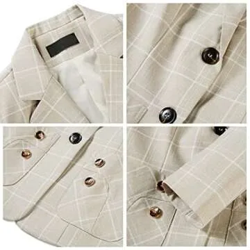 Womens 2 Piece Plaid Suits Casual Slim Fit Two Button Blazer and Pants Suit Set for Work Business Office(Apricot 01,Medium)