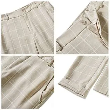 Womens 2 Piece Plaid Suits Casual Slim Fit Two Button Blazer and Pants Suit Set for Work Business Office(Apricot 01,Medium)