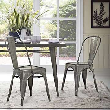 Modway Promenade Industrial Modern Steel Kitchen Room Gunmetal, Two Dining Side Chairs