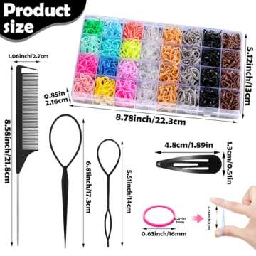 Auroray Hair Ties - 2000 Small Elastic Bands with Styling Tools - Ideal for All Ages and Hair Types!