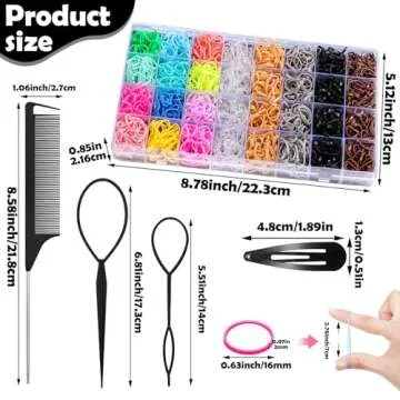 Auroray Hair Ties - 2000 Small Elastic Bands with Styling Tools - Ideal for All Ages and Hair Types!