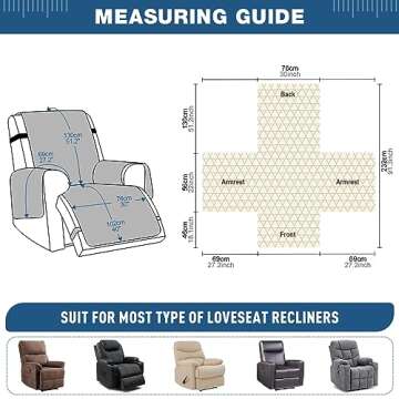 TAOCOCO 100% Waterproof Recliner Cover - Recliner Cover with Non-Slip Granule, Recliner Chair Covers with Elastic Band, Recliner Chair Covers for Reclining Chair(Dark Blue, Oversized-30'')