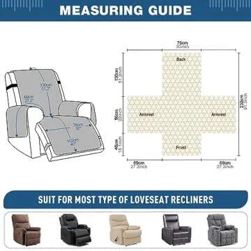 TAOCOCO 100% Waterproof Recliner Cover - Recliner Cover with Non-Slip Granule, Recliner Chair Covers with Elastic Band, Recliner Chair Covers for Reclining Chair(Dark Blue, Oversized-30'')