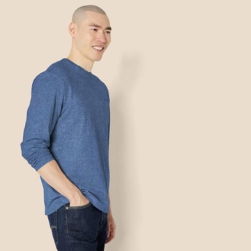 Stylish Amazon Essentials Men’s Regular-Fit Crewneck T-Shirts - Long Sleeve in Blue Heather