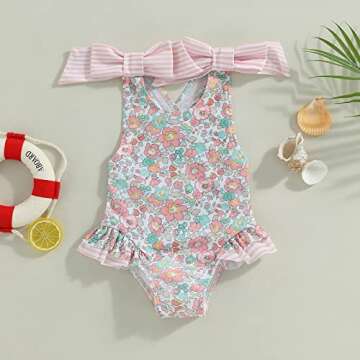Stylish Toddler Baby Girl Floral Bowknot Swimsuit - Perfect for Summer Beach Days!