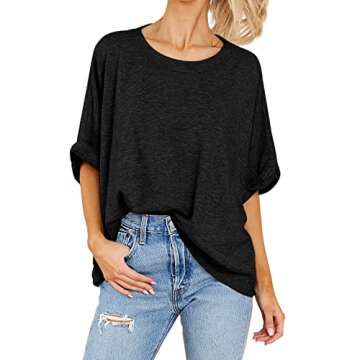 Women Oversized T-Shirt Summer Casual Short Sleeve Loose Tee Tops Black