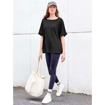 Women Oversized T-Shirt Summer Casual Short Sleeve Loose Tee Tops Black