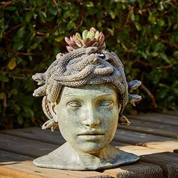 Medusa Head Planter, Large Solid Stone Face Planter Large Garden Decor Statue Flower & Planter Pot Waterproof Outdoor Garden Flower Pot Art Hand Crafted Original Sculpture - Unique Gifts