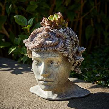 Medusa Head Planter, Large Solid Stone Face Planter Large Garden Decor Statue Flower & Planter Pot Waterproof Outdoor Garden Flower Pot Art Hand Crafted Original Sculpture - Unique Gifts