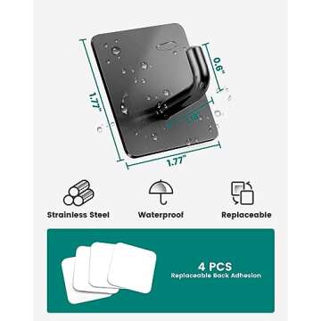 WNXSLOAD Adhesive Hooks Stick on Wall No Damage Towel Hooks Sticky Hooks for Hanging Bathroom Kitchen Home 8 Packs Stainless Steel Waterproof Matte Dark Gray