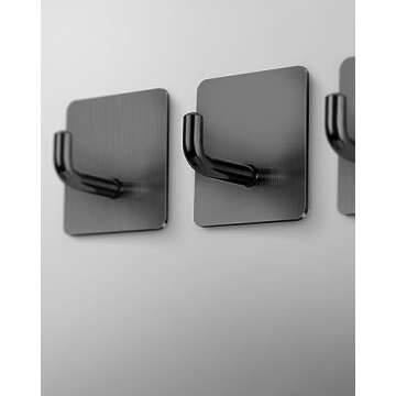 WNXSLOAD Adhesive Hooks Stick on Wall No Damage Towel Hooks Sticky Hooks for Hanging Bathroom Kitchen Home 8 Packs Stainless Steel Waterproof Matte Dark Gray