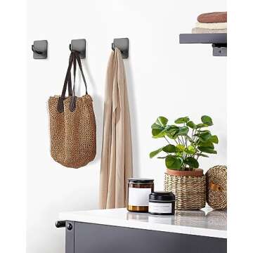 WNXSLOAD Adhesive Hooks Stick on Wall No Damage Towel Hooks Sticky Hooks for Hanging Bathroom Kitchen Home 8 Packs Stainless Steel Waterproof Matte Dark Gray