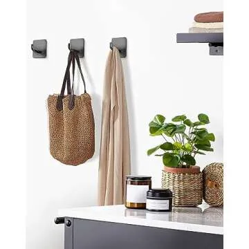 WNXSLOAD Adhesive Hooks Stick on Wall No Damage Towel Hooks Sticky Hooks for Hanging Bathroom Kitchen Home 8 Packs Stainless Steel Waterproof Matte Dark Gray