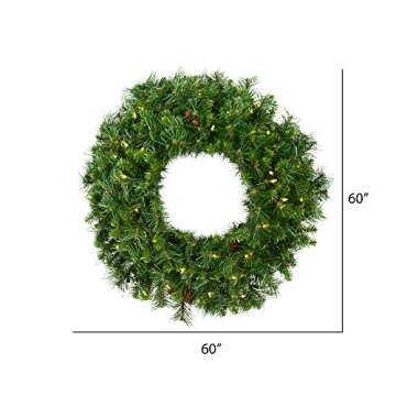 Vickerman 60" Pre-Lit Cheyenne Pine Wreath - 400 Warm White Italian LED Lights - 60-Inch, Green - In...