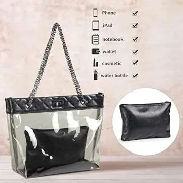 Candy Color 2 in 1 Chain Strap Clear Handbags Transparent Tote Purses for Women Large