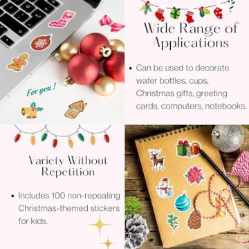 Unique 100PCS Christmas Stickers for Kids and Crafts