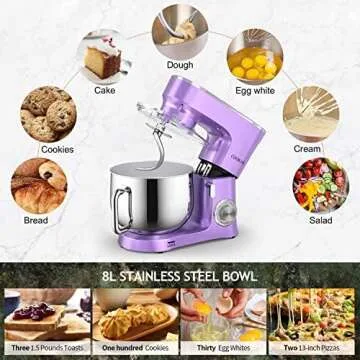 COOKLEE Stand Mixer, 9.5 Qt. 660W 10-Speed Electric Kitchen Mixer with Dishwasher-Safe Dough Hooks, Flat Beaters, Wire Whip & Pouring Shield Attachments for Most Home Cooks, Lavender