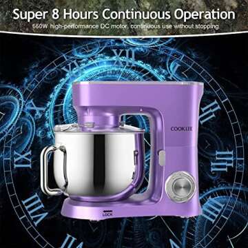 COOKLEE Stand Mixer, 9.5 Qt. 660W 10-Speed Electric Kitchen Mixer with Dishwasher-Safe Dough Hooks, Flat Beaters, Wire Whip & Pouring Shield Attachments for Most Home Cooks, Lavender