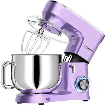 COOKLEE Stand Mixer, 9.5 Qt. 660W 10-Speed Electric Kitchen Mixer with Dishwasher-Safe Dough Hooks, Flat Beaters, Wire Whip & Pouring Shield Attachments for Most Home Cooks, Lavender