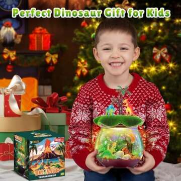 RONSTONE Dinosaur Toys for Boys - Dinosaur Terrarium Kit for Kids - Christmas Birthday Gifts for Boys Ages 4 5 6 7 8 Year Old - Light Up DIY Dinosaur Arts and Crafts for Boys and Kids