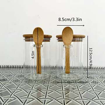 Piscepio Glass Jar Containers with Bamboo Airtight Lid Wooden Spoon Scoop Food Storage Canister Clear Glass Containers Kitchen Organization Jars 2 Pcs 18.5 OZ