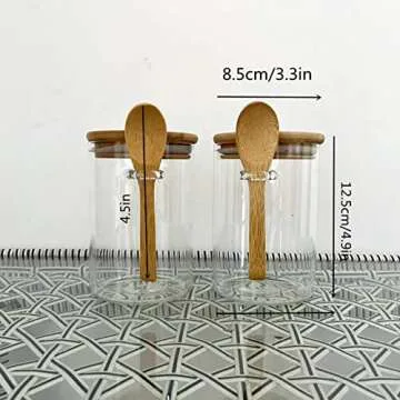 Piscepio Glass Jar Containers with Bamboo Airtight Lid Wooden Spoon Scoop Food Storage Canister Clear Glass Containers Kitchen Organization Jars 2 Pcs 18.5 OZ