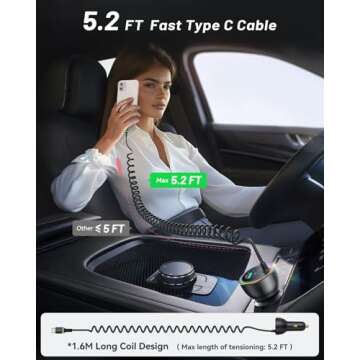 Rocoren 70W USB C Car Charger with 5.2Ft Cable