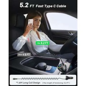 Rocoren 70W USB C Car Charger with 5.2Ft Cable