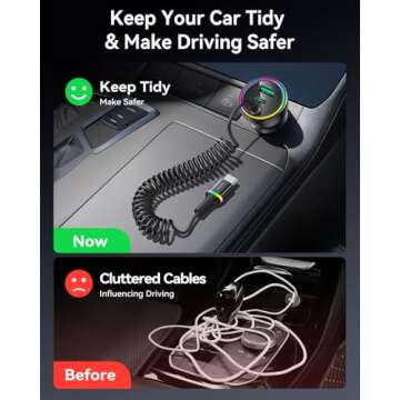 Rocoren 70W USB C Car Charger with 5.2Ft Cable