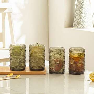 POLIDREAM 4pcs Gray 15.2oz Hobnail Glass Cups - Elegant & Textured Drinking Glasses for Beer, Cockta...