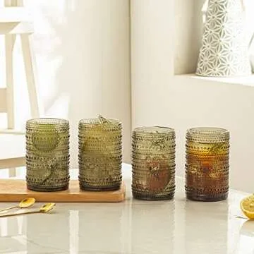 POLIDREAM 4pcs Gray 15.2oz Hobnail Glass Cups - Elegant & Textured Drinking Glasses for Beer, Cockta...