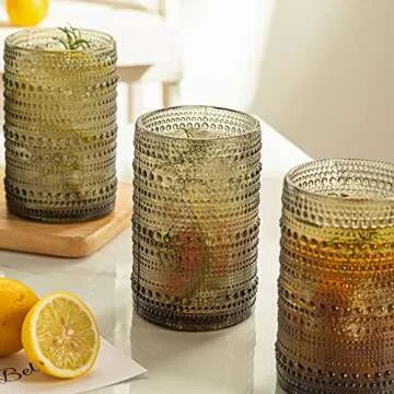 POLIDREAM 4pcs Gray 15.2oz Hobnail Glass Cups - Elegant & Textured Drinking Glasses for Beer, Cocktail, Soda, Juice - Sophisticated Monochrome Collection, Ideal for Home Bar