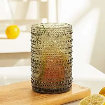 POLIDREAM 4pcs Gray 15.2oz Hobnail Glass Cups - Elegant & Textured Drinking Glasses for Beer, Cocktail, Soda, Juice - Sophisticated Monochrome Collection, Ideal for Home Bar