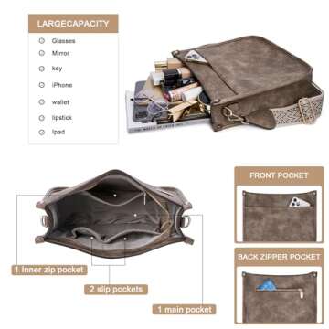 HKCLUF Crossbody Bags for Women Trendy,Vegan Leather Hobo Handbags With 2pcs Adjustable Guitar Strap Cross Body Bags Purse For Women(Apricot)