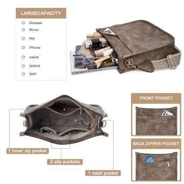 HKCLUF Crossbody Bags for Women Trendy,Vegan Leather Hobo Handbags With 2pcs Adjustable Guitar Strap Cross Body Bags Purse For Women(Apricot)